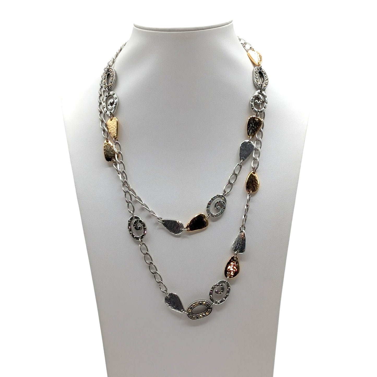 Brighton MELANGE XL Layering Two Tone Hammered Swirl Crystal Chain Necklace