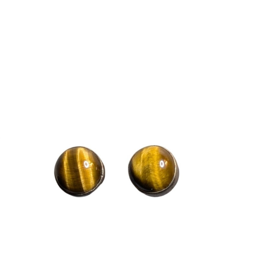 Vintage Sterling Silver Tiger's Eye Cabochon Stud Earrings
