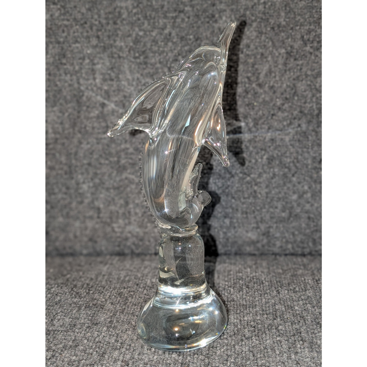 Vintage Mid-Century Estate Sale Find Clear Heavy Glass Dolphin Figurine