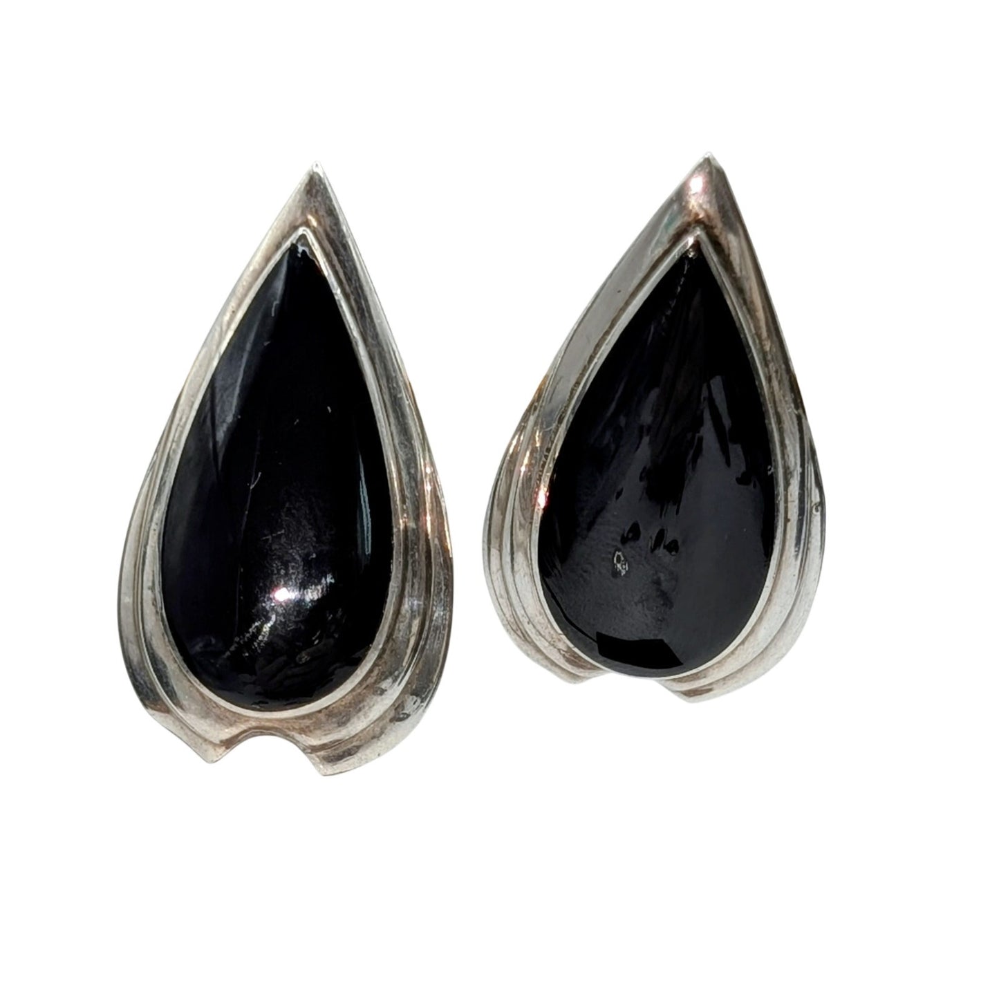 925 Sterling Silver Black Onyx Teardrop Post Earrings