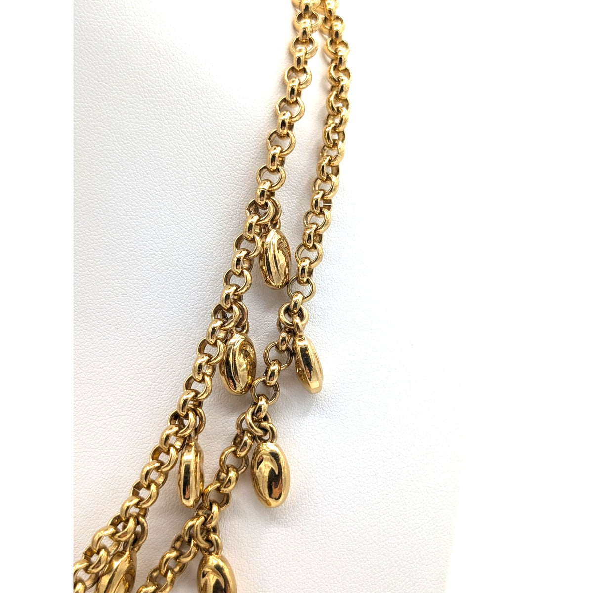 Gorgeous VTG Gold Tone Double Strand Rolo Chain W/ Gold Dangle Charm Necklace