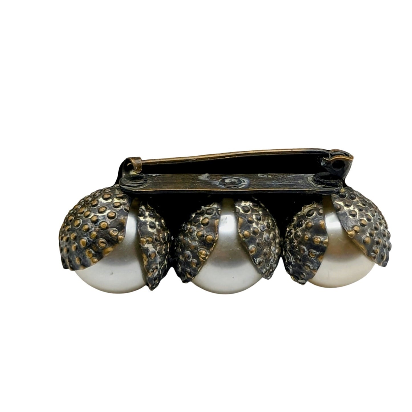 Antique 'C' Hook Three Faux Pearl Tulip Set Brooch/Pin