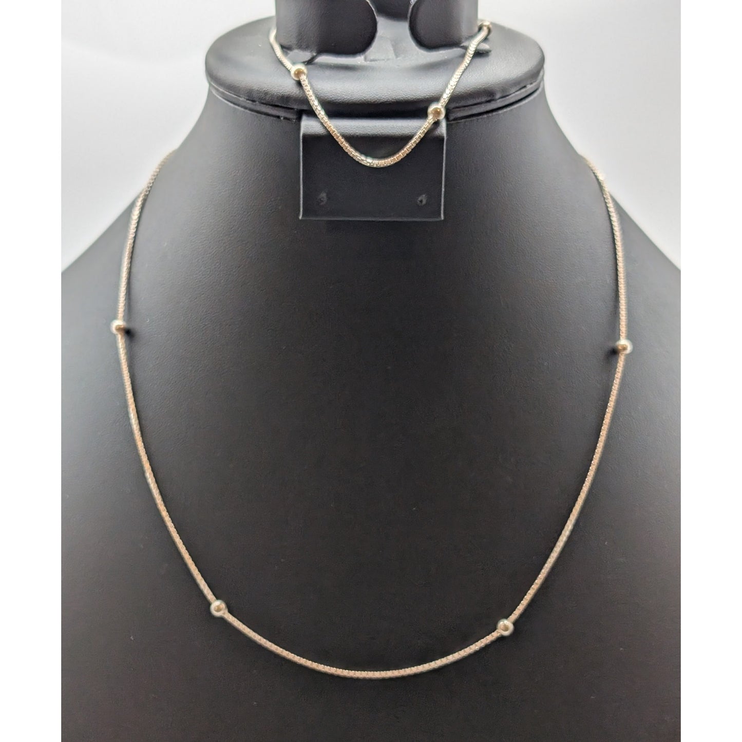 VTG 925 Sterling Box Chain Bead Ball Station 20" Necklace & 9" Bracelet Set