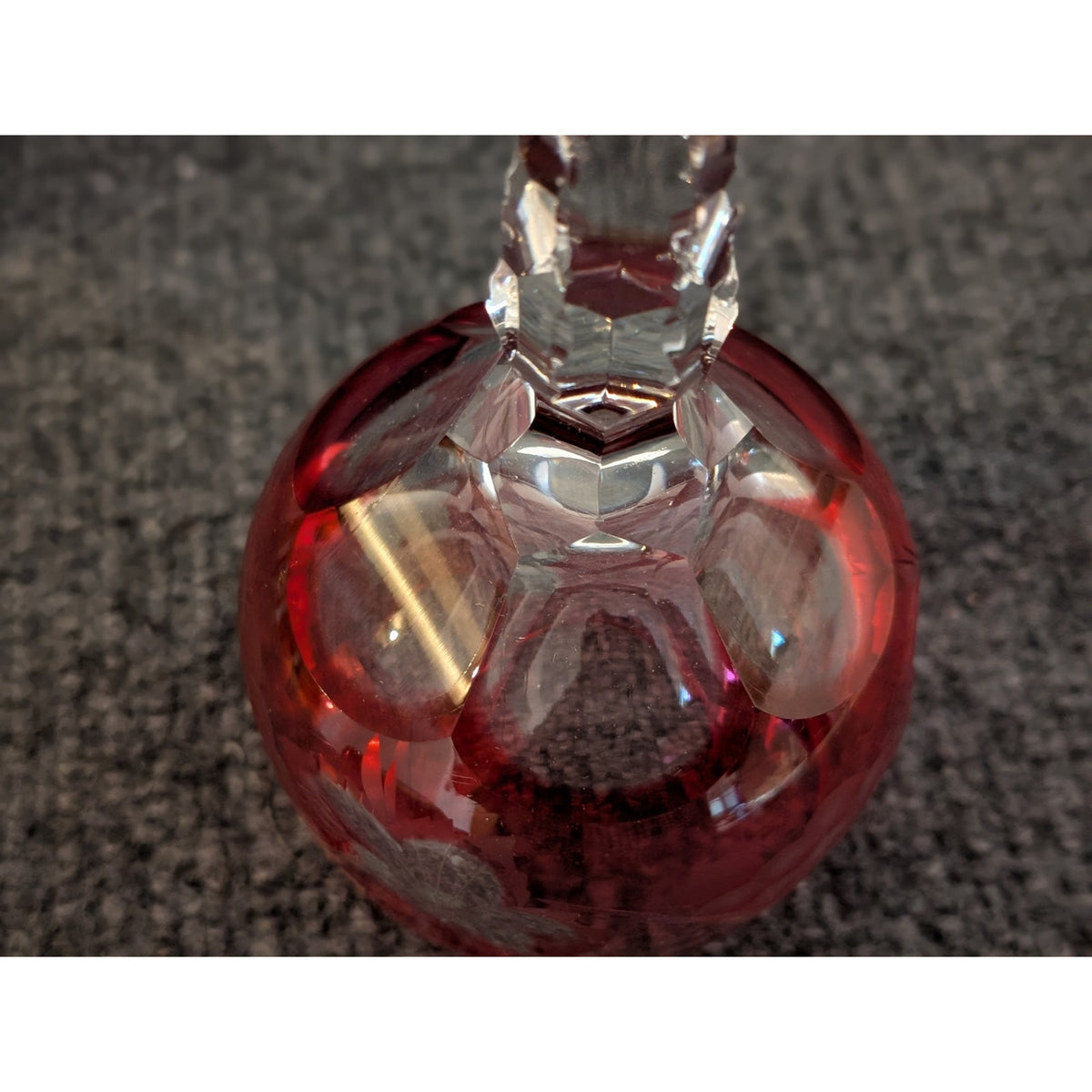 Vtg Two Czech Bohemian Red Cut to Clear Crystal Grapes Design Wine Stem Goblets