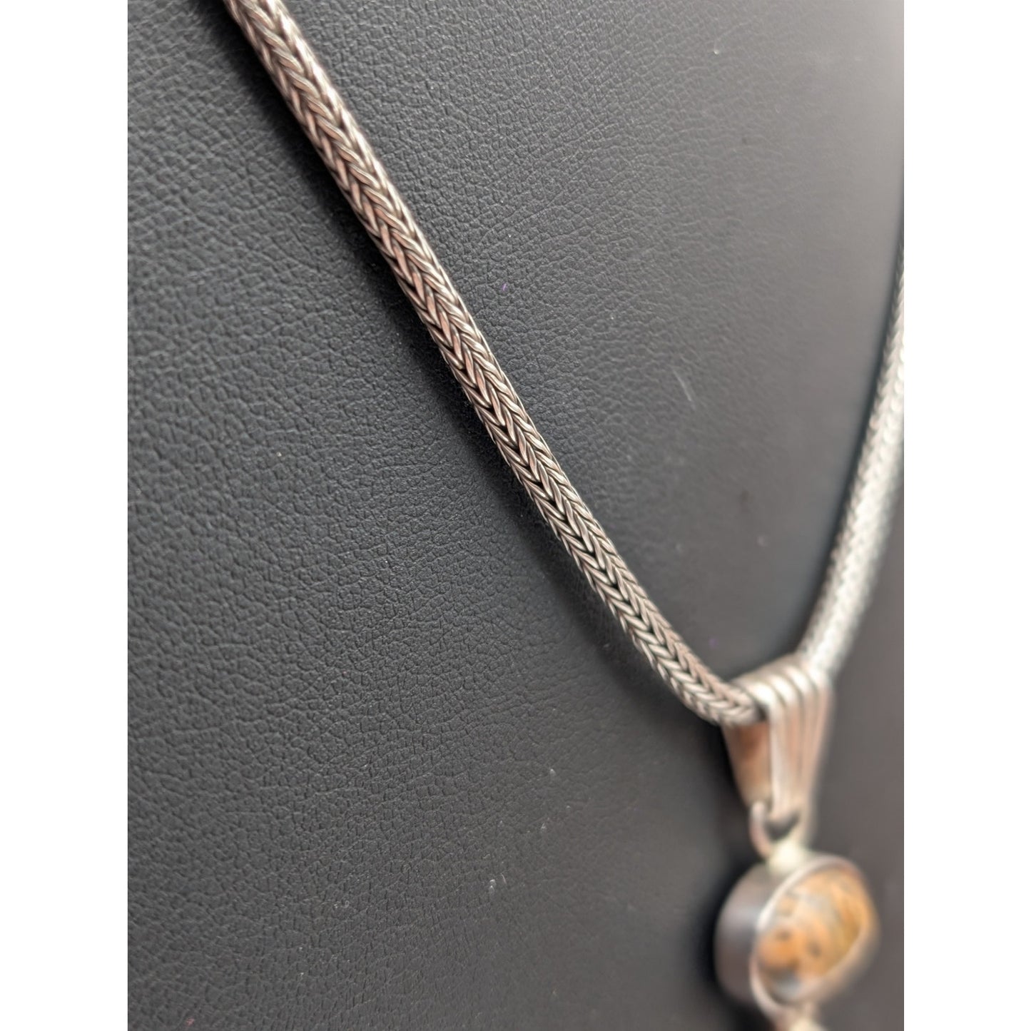 Vtg 'EG' 925 Sterling Orange Jasper Agate Stone Foxtail Chain Hook 18" Necklace