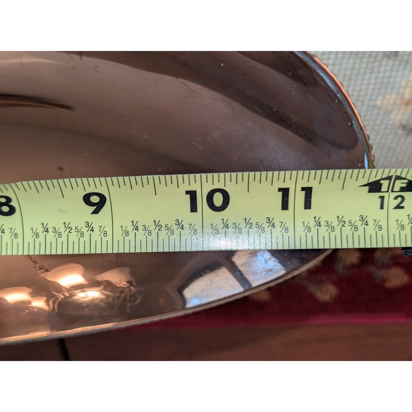 Vintage Elongated Copper Bowl W/ Ornate Brass Feet & Roped Edge