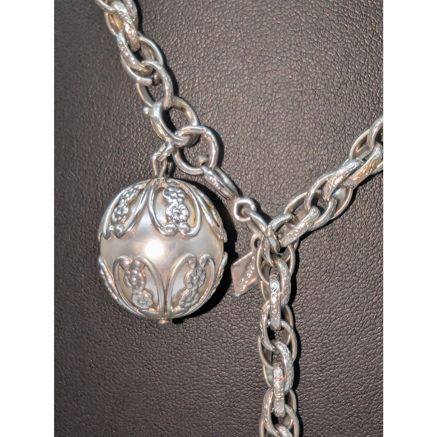 Vintage Sarah Cov 42" Silver Tone Textured Chain Link Ball Bead Belt Necklace