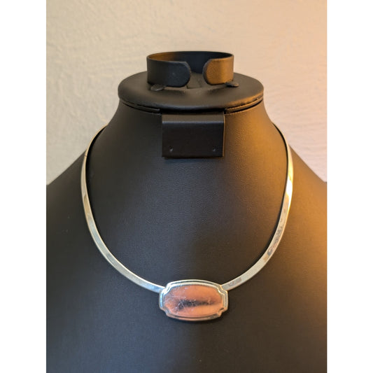 Vintage 925 Mexico Engraveable Slide Pendant on 925 Sterling  Torque Necklace