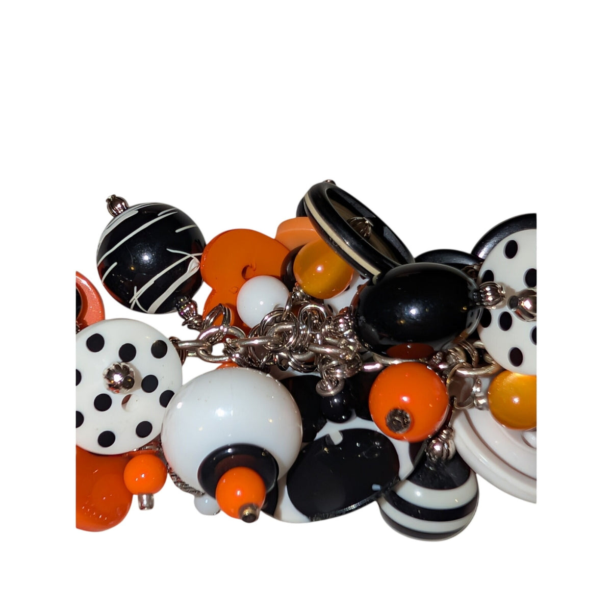 Vintage Artisan OOAK 90s Halloween Button Bead Pumpkin Charm Costume Bracelet
