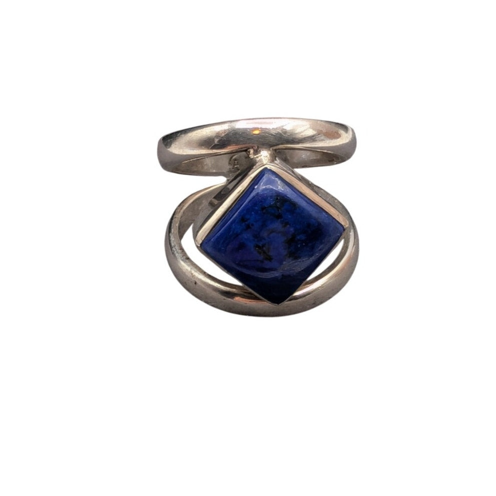 Vtg Arya 925 Sterling Silver Bezel Set Lapis Lazuli Split Shank Ring Size 5.5