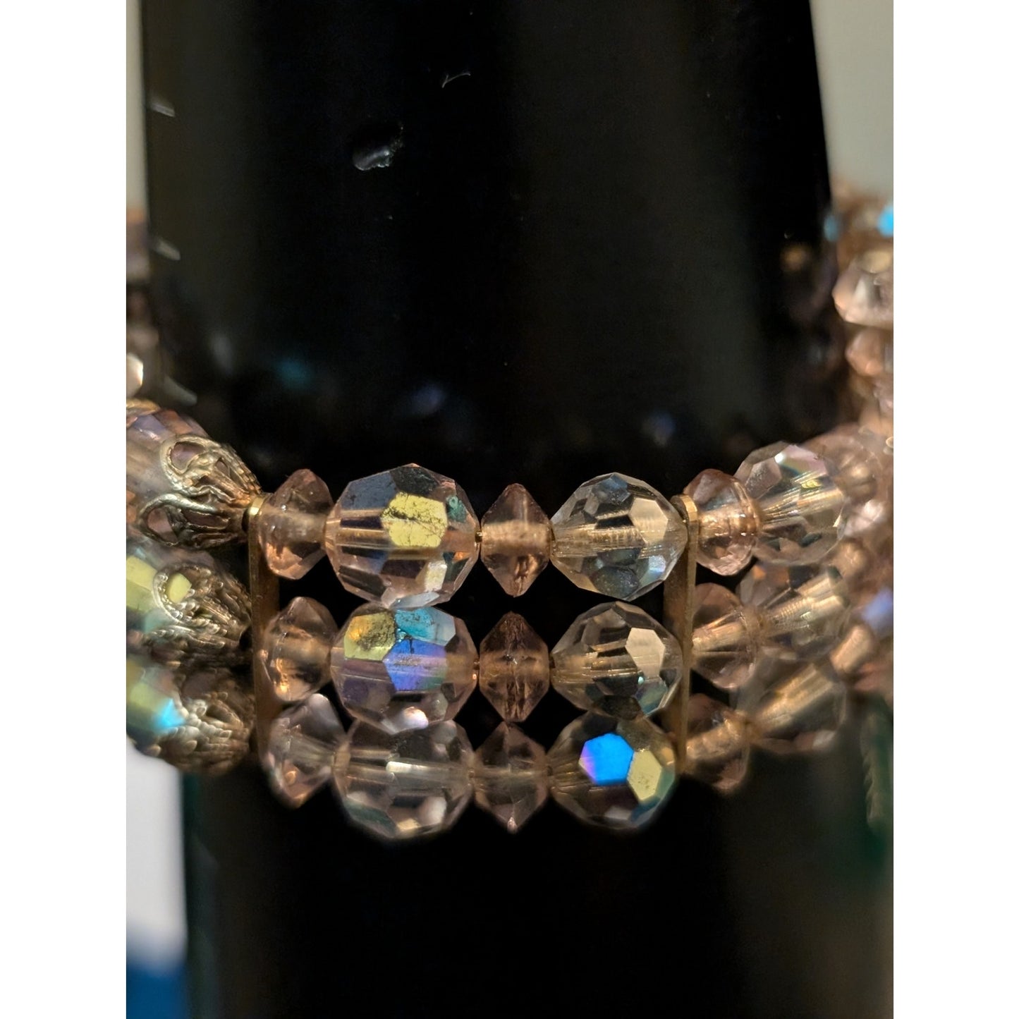 Vintage Three Strand Purple Aurora Borealis Crystal Necklace & Bracelet Set