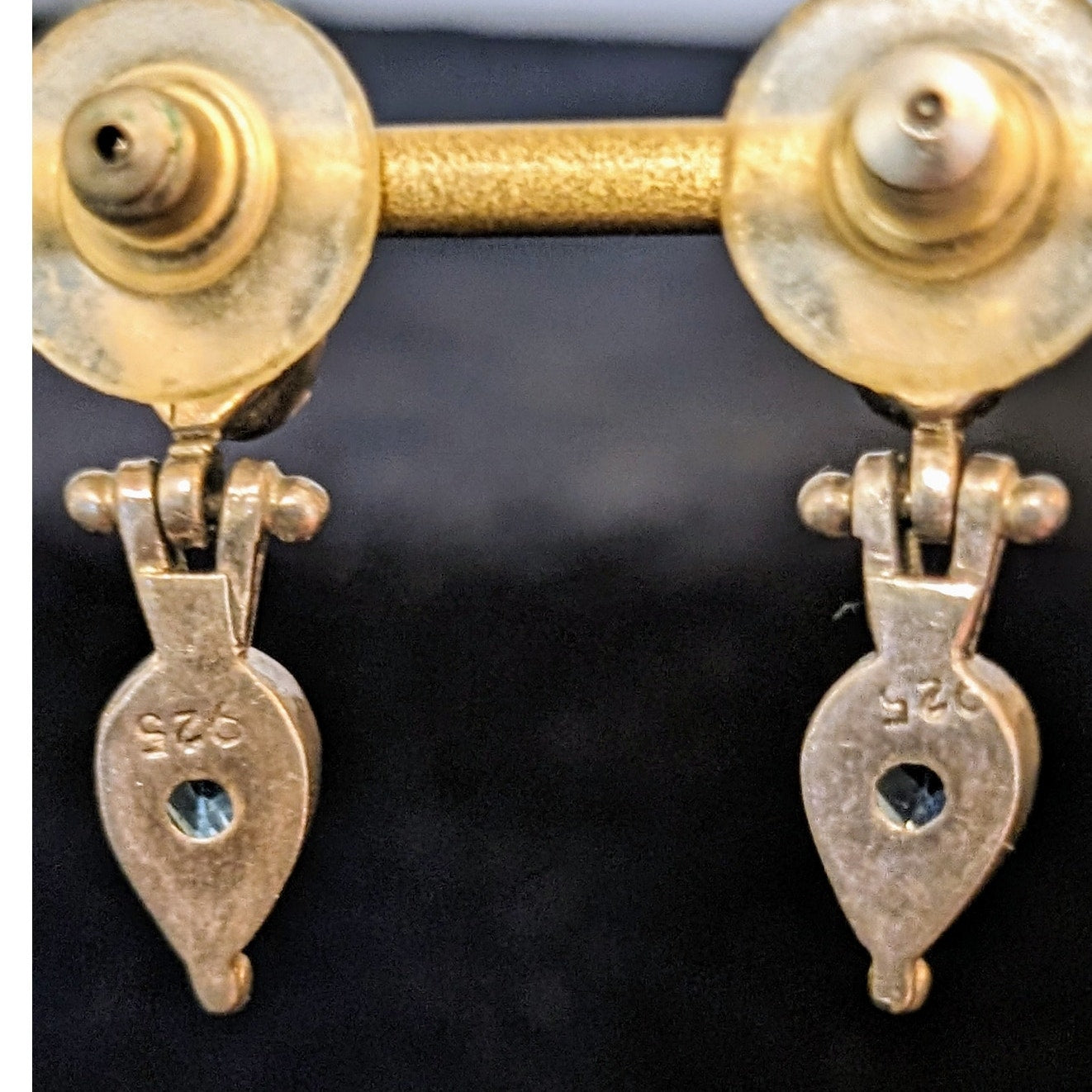 Vintage 1990s 925 Sterling Peridot & Blue Topaz Hinged Dangle Post Earrings