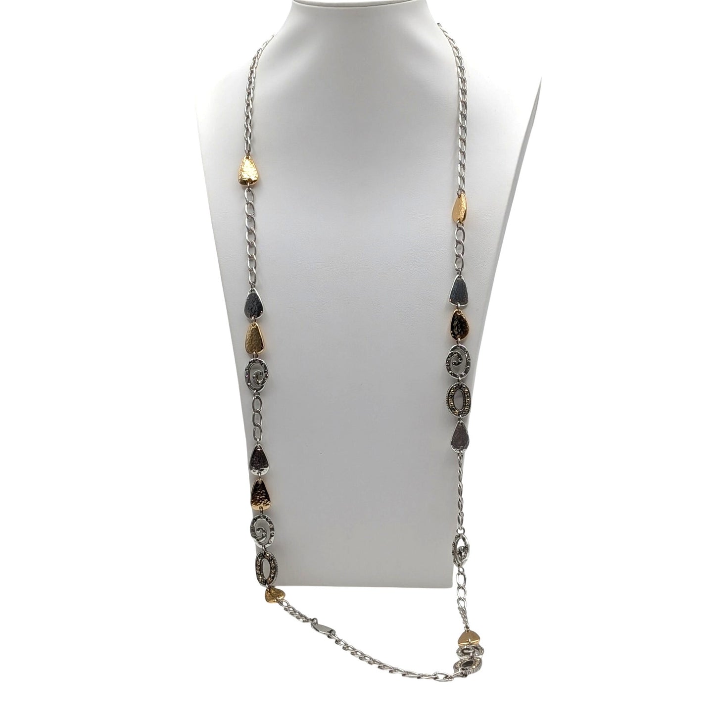 Brighton MELANGE XL Layering Two Tone Hammered Swirl Crystal Chain Necklace