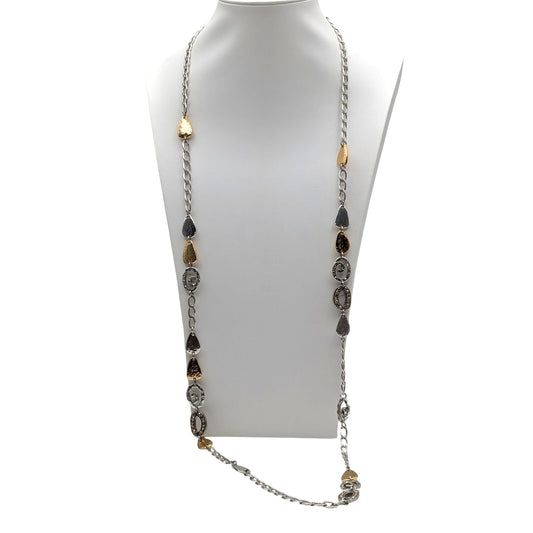 Brighton MELANGE XL Layering Two Tone Hammered Swirl Crystal Chain Necklace