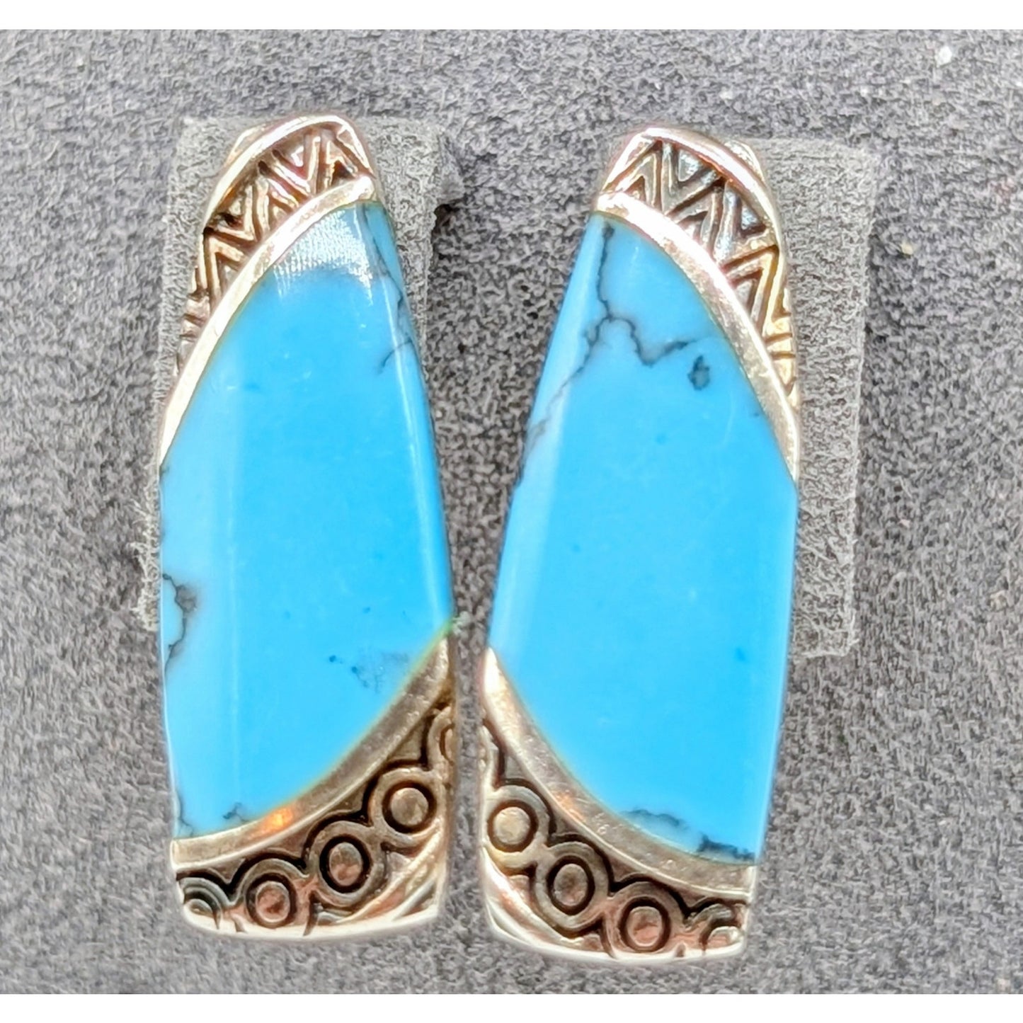 Vintage 925 Sterling Silver Turquoise Elongated Clip Earrings Marked 'b'