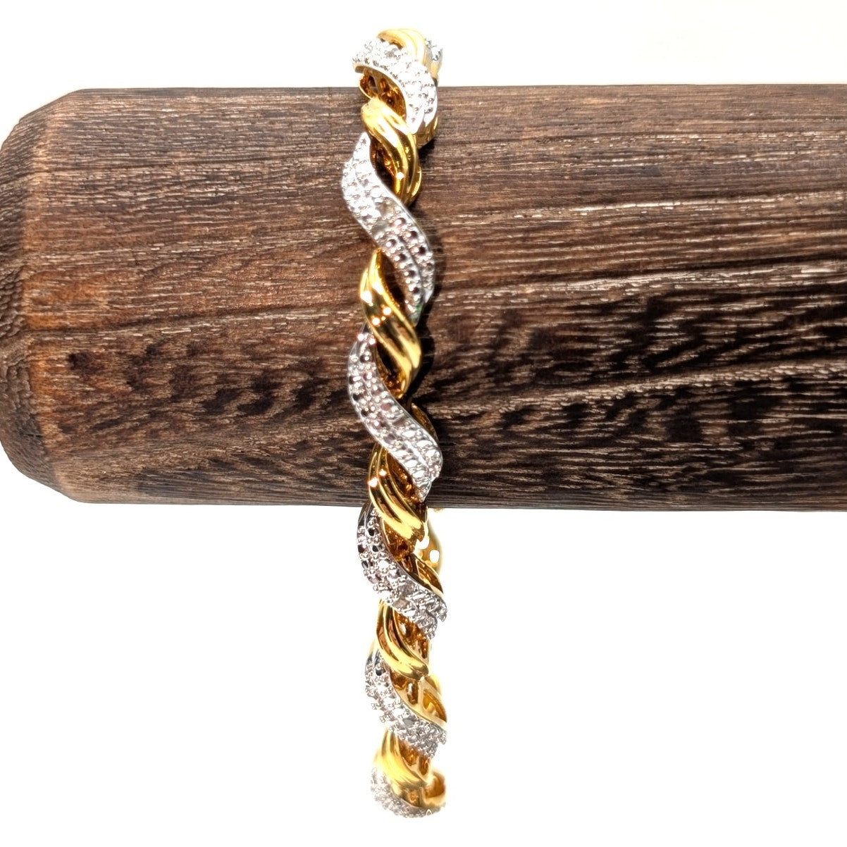 Marked BR KRN Gold & Silver Tone Small Scattered Diamonds Tennis Bracelet