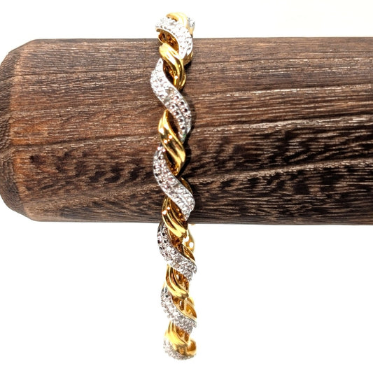 Marked BR KRN Gold & Silver Tone Small Scattered Diamonds Tennis Bracelet