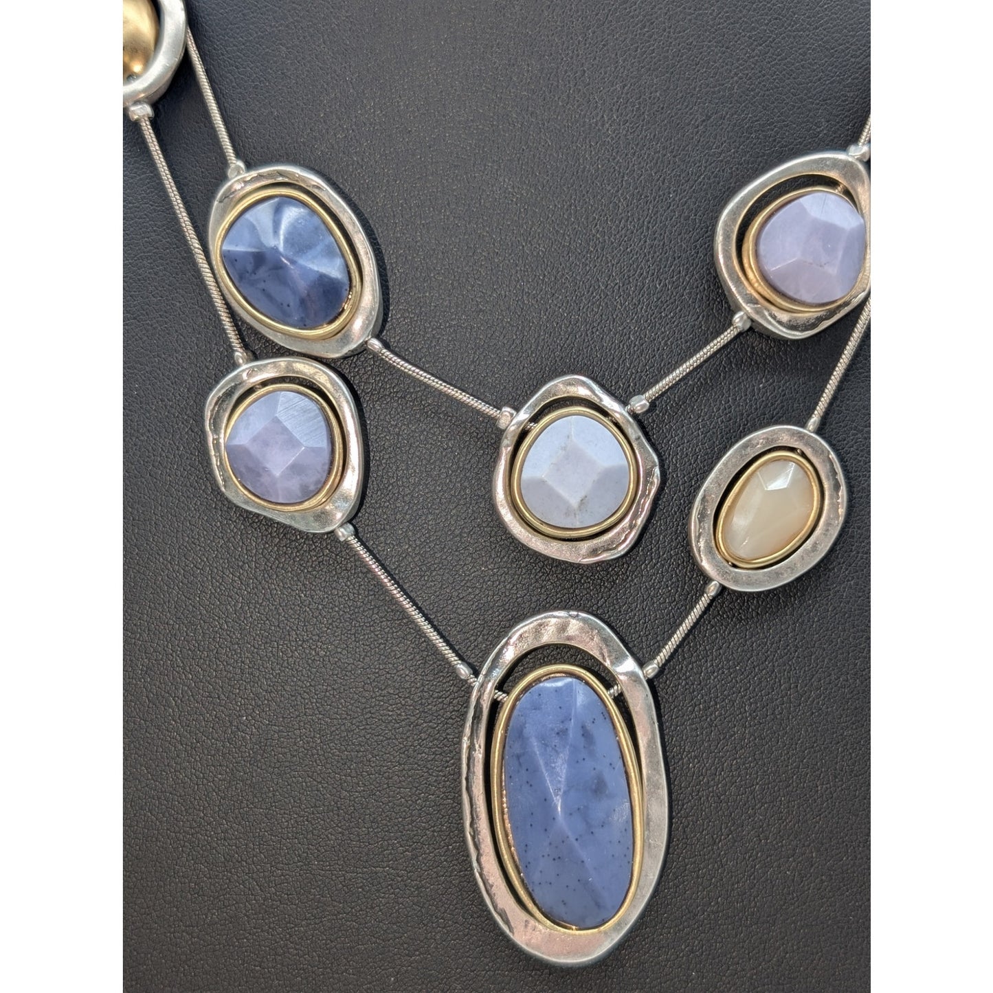 Chico's Light Blue Dark Blue Gold Tone & Silver Tone Beaded Chain Necklace