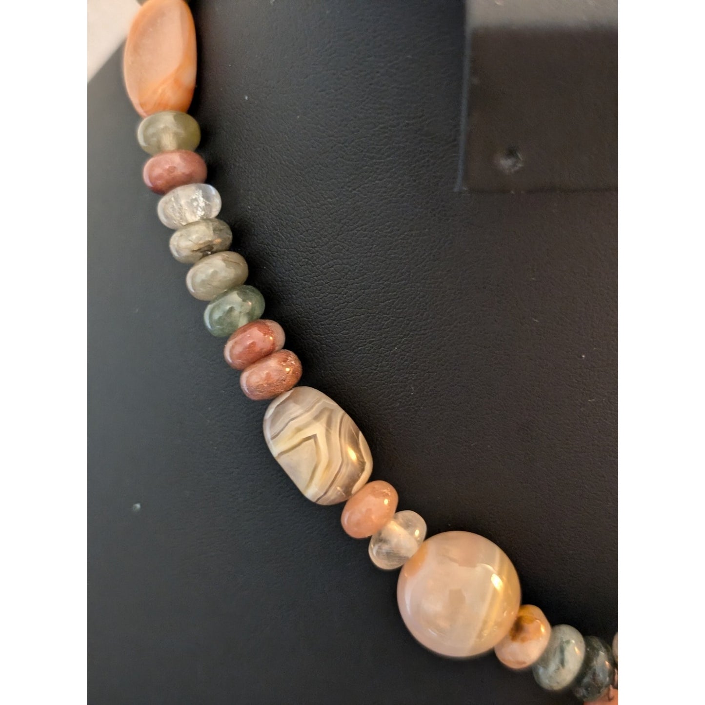Earth Tones Agate Stone Bead Boho Tribal Bronze Charm Dangles Necklace