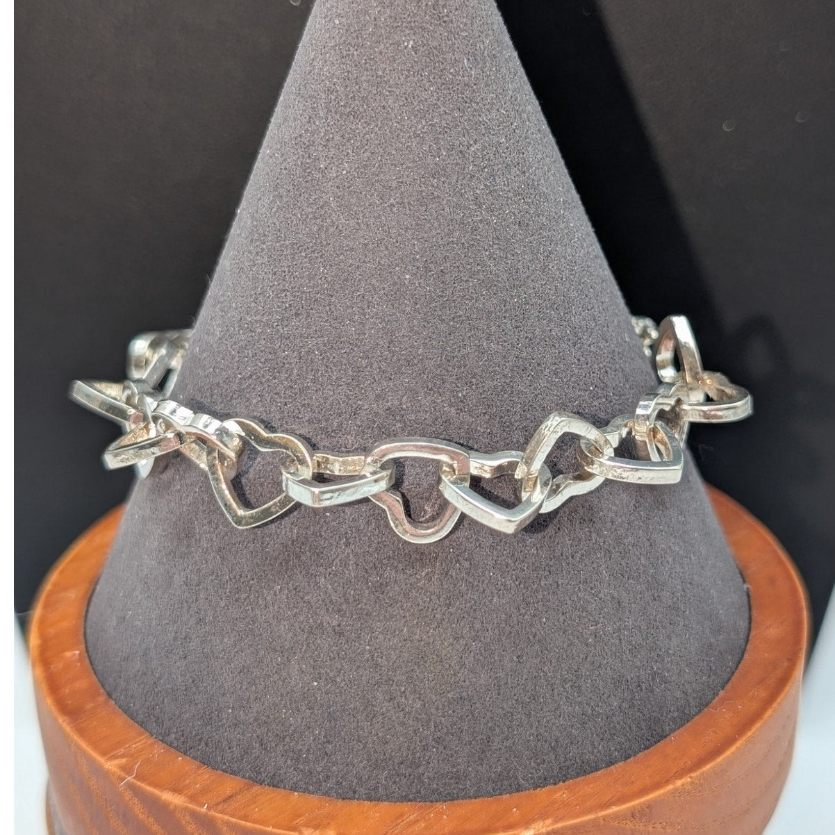 925 Sterling Silver Heart Chain Link Bracelet 16.70g