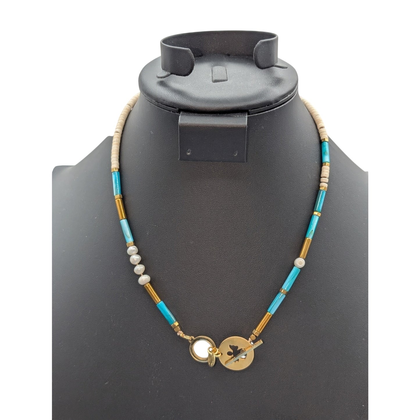 Licinia Guerra Pearl Glass Bead Boho Gold Tone Angel Toggle 19"  Necklace