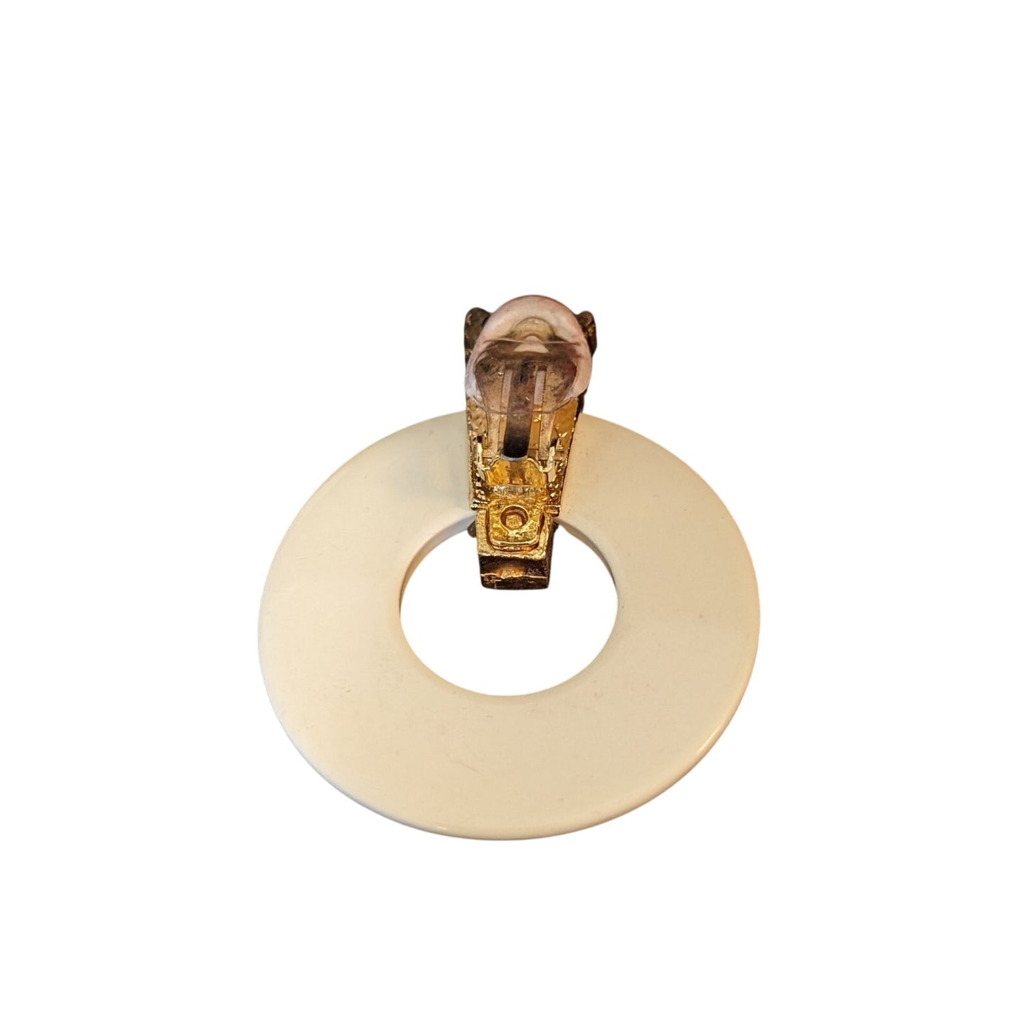 Vintage Large Cream Donut XOXO Doorknocker Gold Tone Clip On Earrings