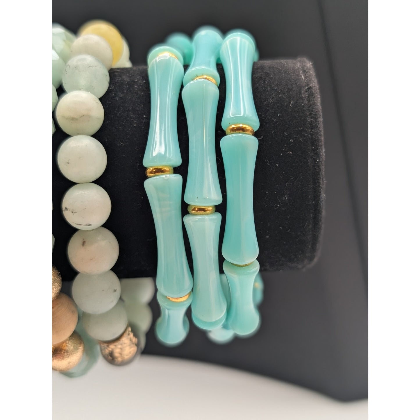 Lot of Ten Aqua Gold Tone Bracelets