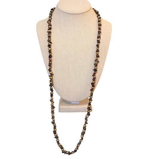 Smoky Quartz Chip Bronze Freshwater Pearl 34" Necklace