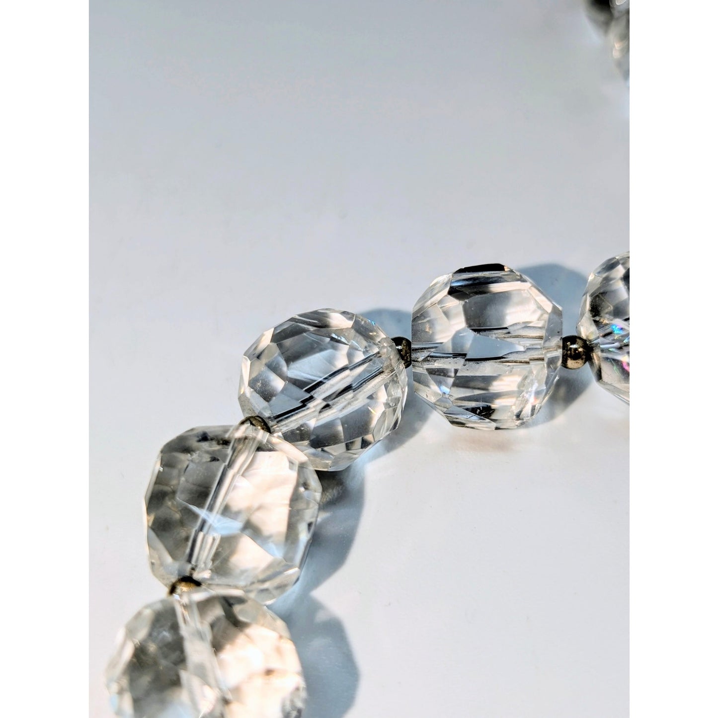 Vtg 925 Sterling Chunky Faceted Cut Rock Crystal Quartz Toggle Clasp Necklace
