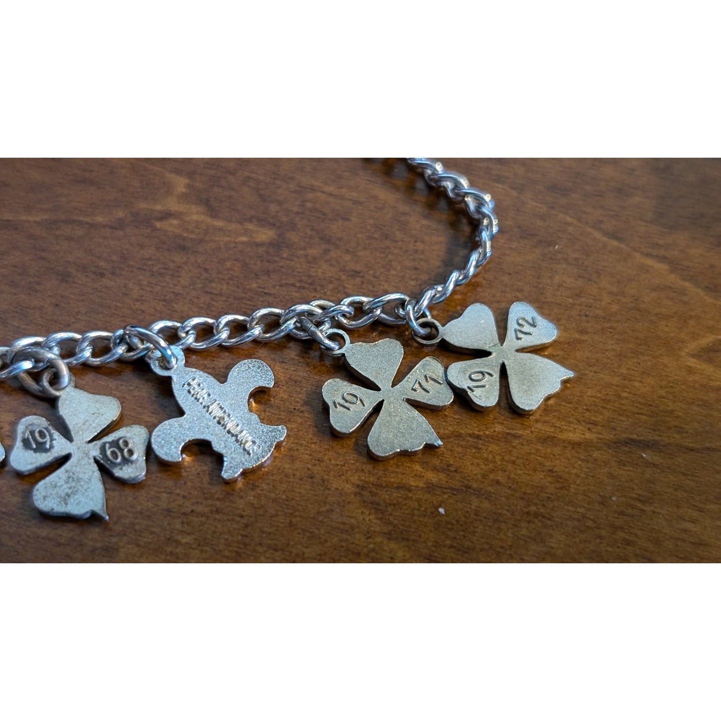 Vintage Sorority Green Enamel Clover Year Perfect Attendance Charm Bracelet