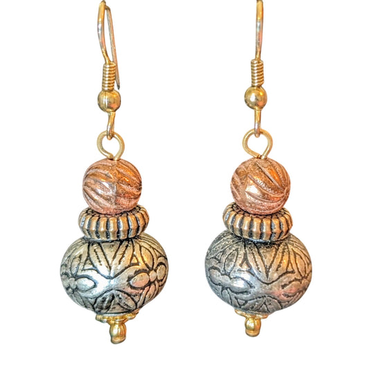 Tri-Color Metal Boho Dangle Bead Earrings