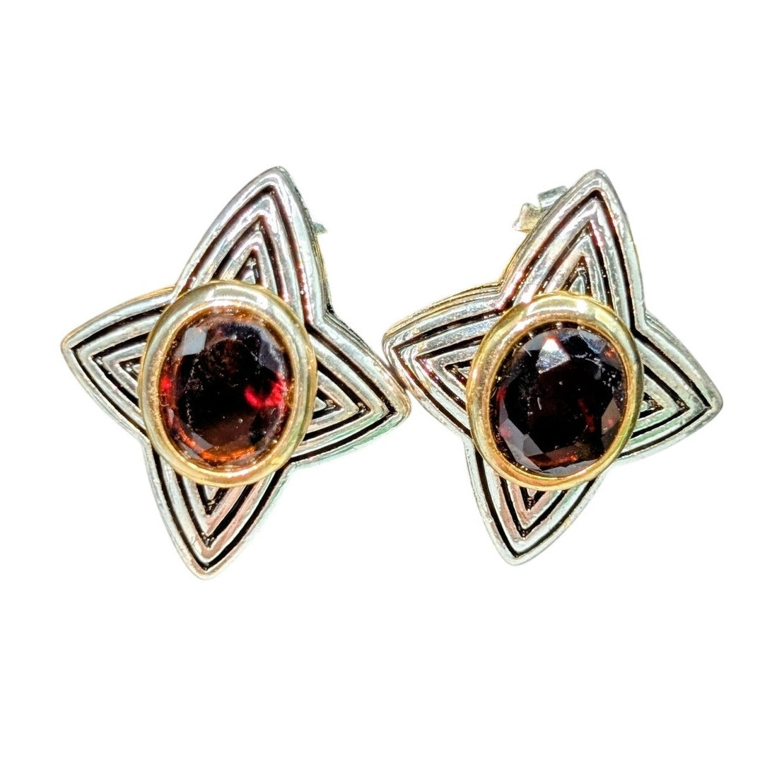 Vintage Avon Two Tone Faceted Reddish Brown Glass Center Stone Earrings