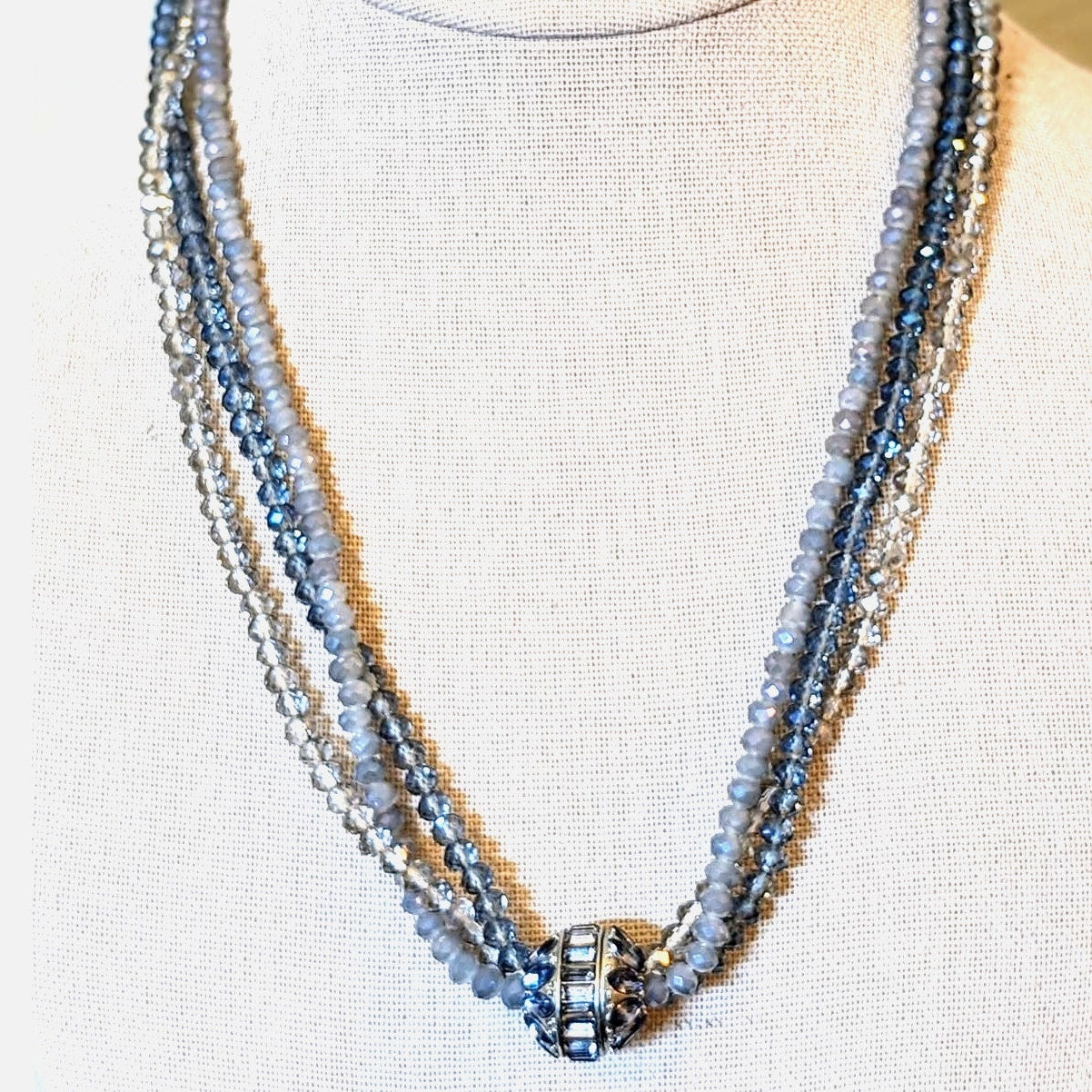 Vera Wang Three Strand Smoky Gray Blue Crystal And Crystal Ball Necklace