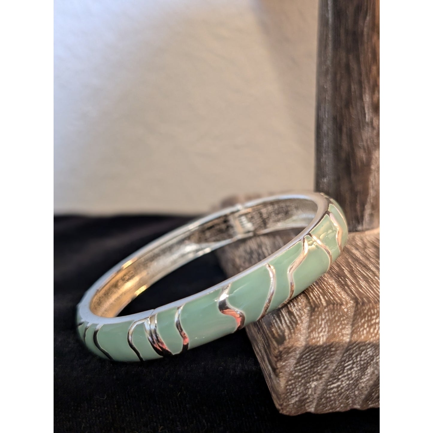 Mint Enamel Silver Tone Bangle Bracelet & J. Crew Mint Beaded Bracelet Lot