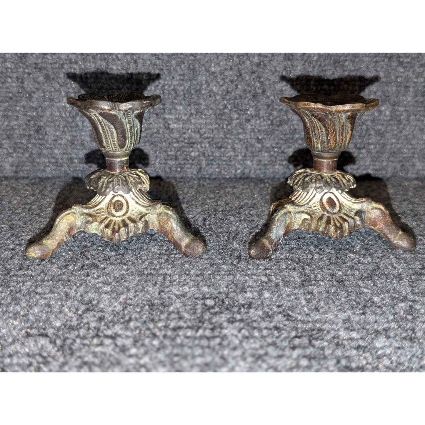 Vintage/Antique Pr. French Gilt Bronze Metal Patina Petite Candle Holders