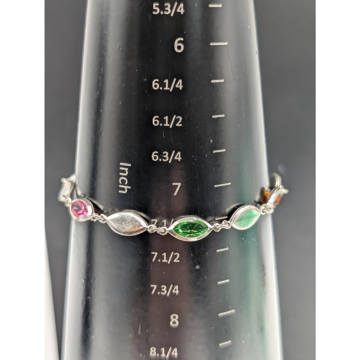 VTG Looks Like 'Powel'l 925 Sterling Silver Cut Glass Marquis Station Bracelet