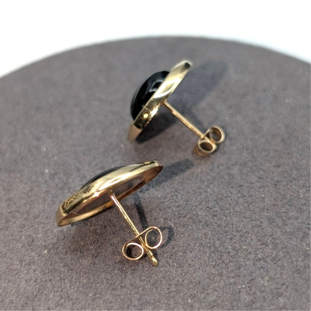 Peter Brams 14K Yellow Gold 10x8 Oval Onyx Cabochon Earrings 1.7 Grams
