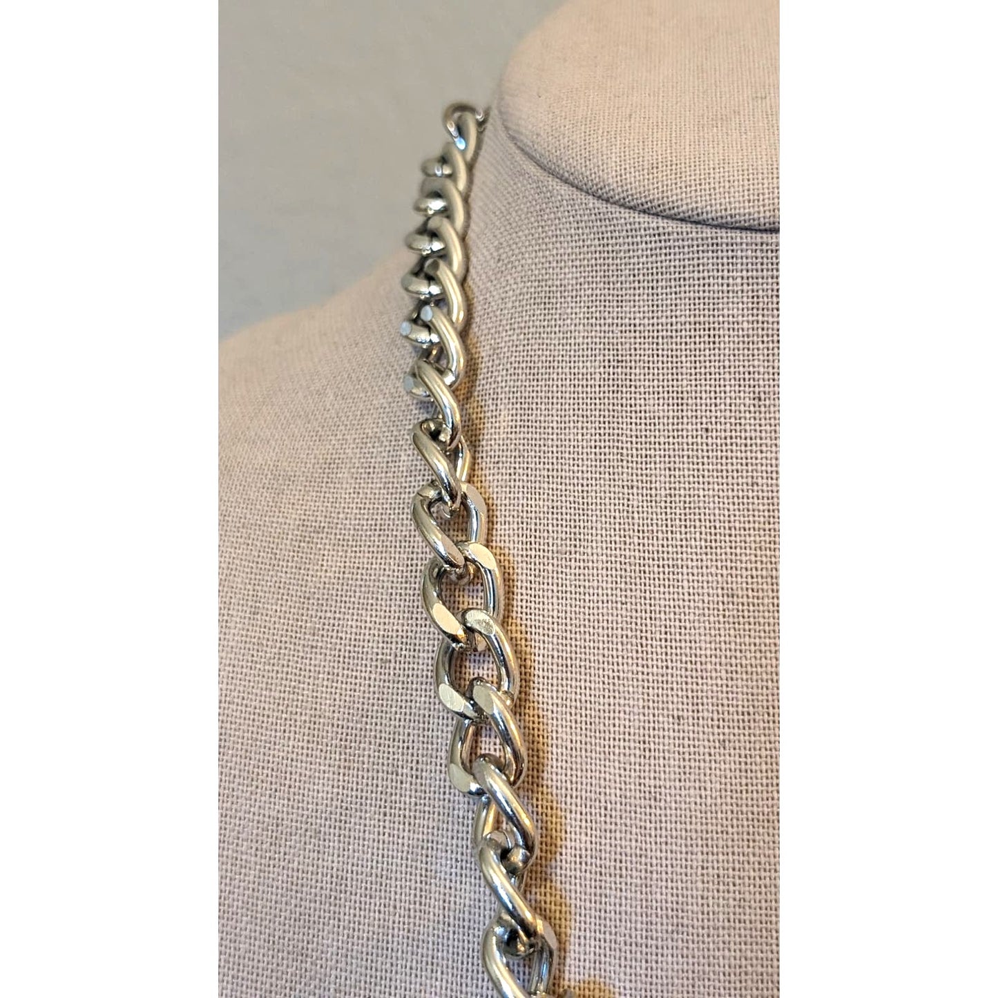 Traci Lynn Rhinestone White Tile  Silver Tone Chunky Chain Statement Necklace