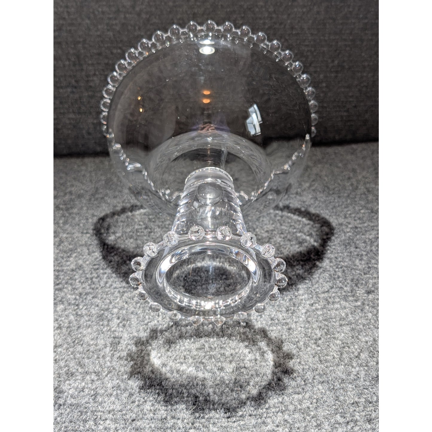 Vintage Clear Beaded Candlewick Glass Compote Dish