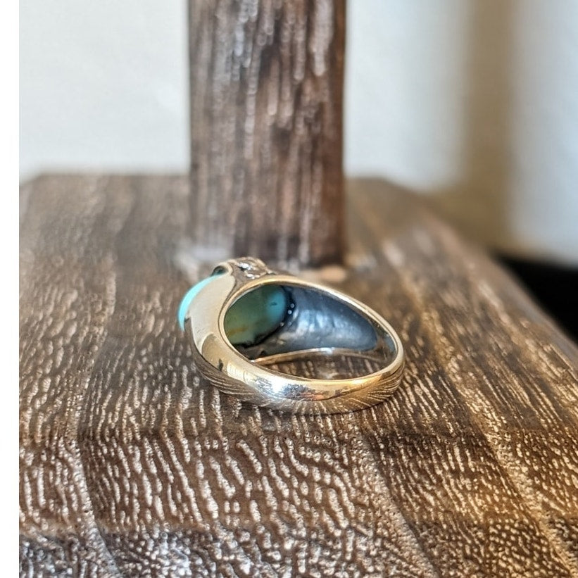 Filigree Overlaid Turquoise Marked 925 Sterling PD Ring Size 4.5