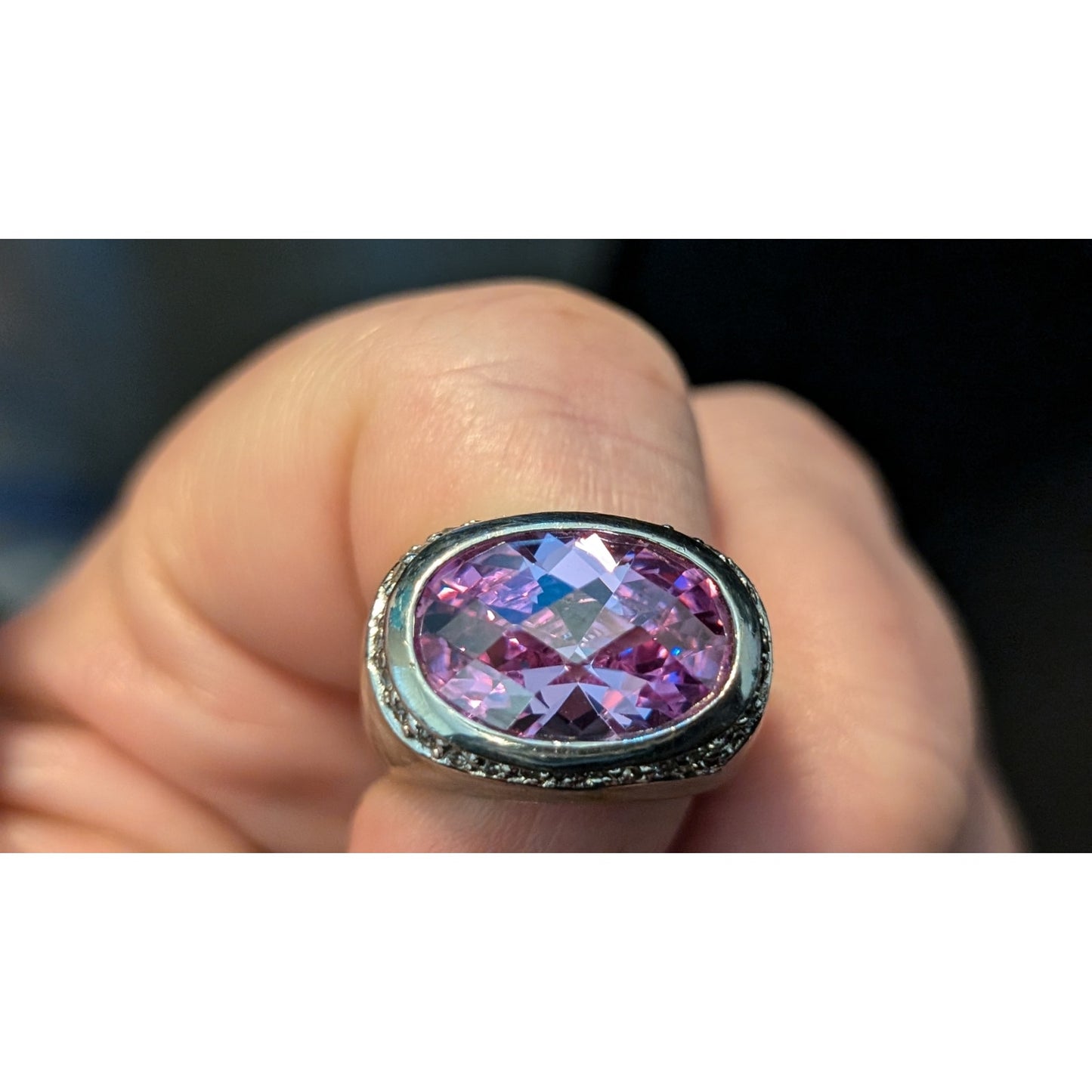 Signed LGA 925 Enamel Faceted Purple Crystal Center Stone Cocktail Ring Sz. 6
