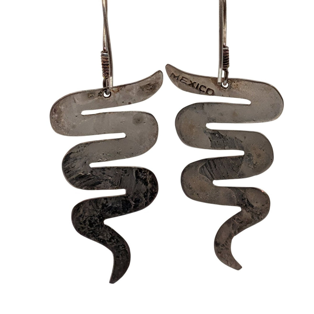 Vintage Artisan Mexico Sterling Modernist Zigzag Sterling Silver Dangle Earrings