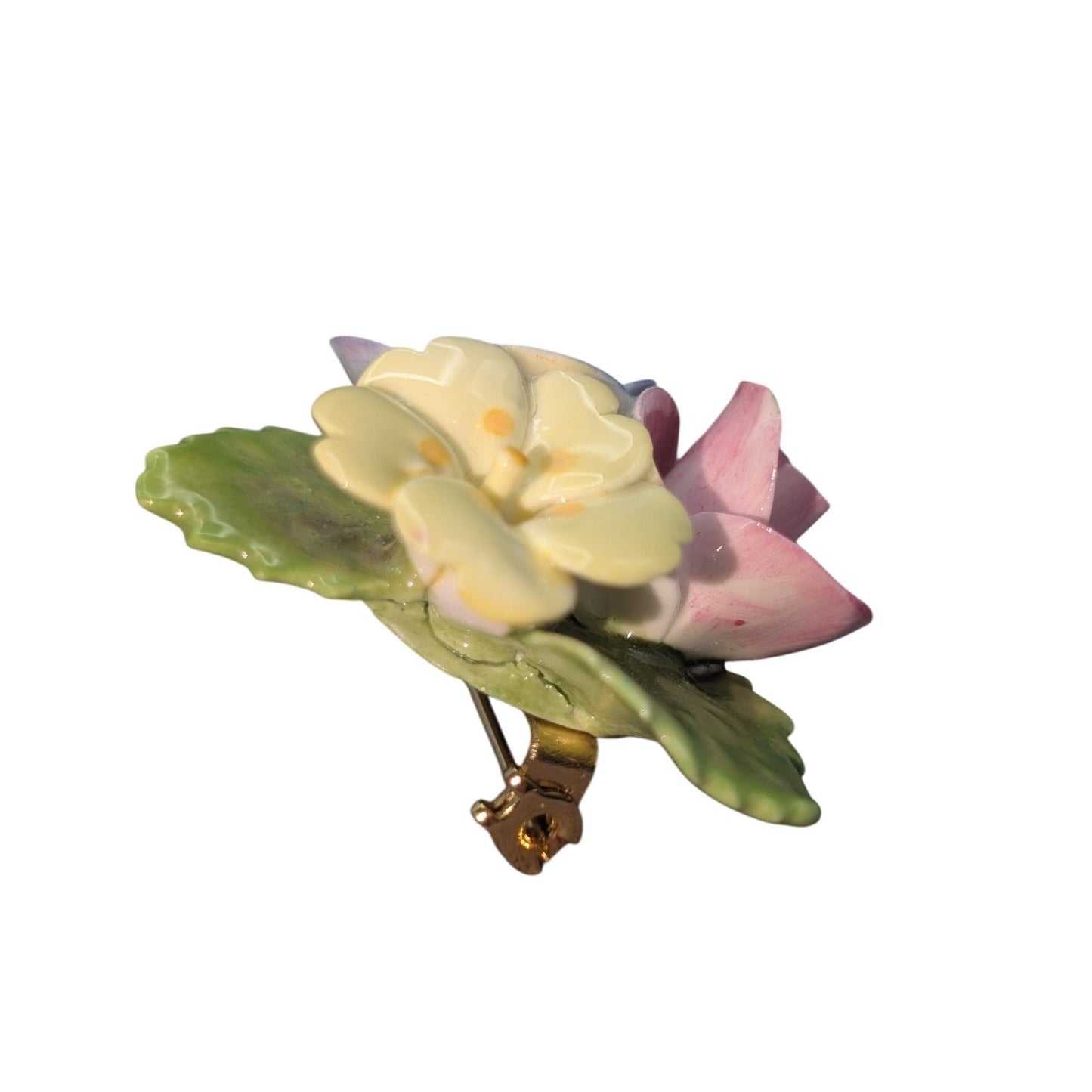 CARA Vintage China Staffordshire Made in England Three Flower Brooch