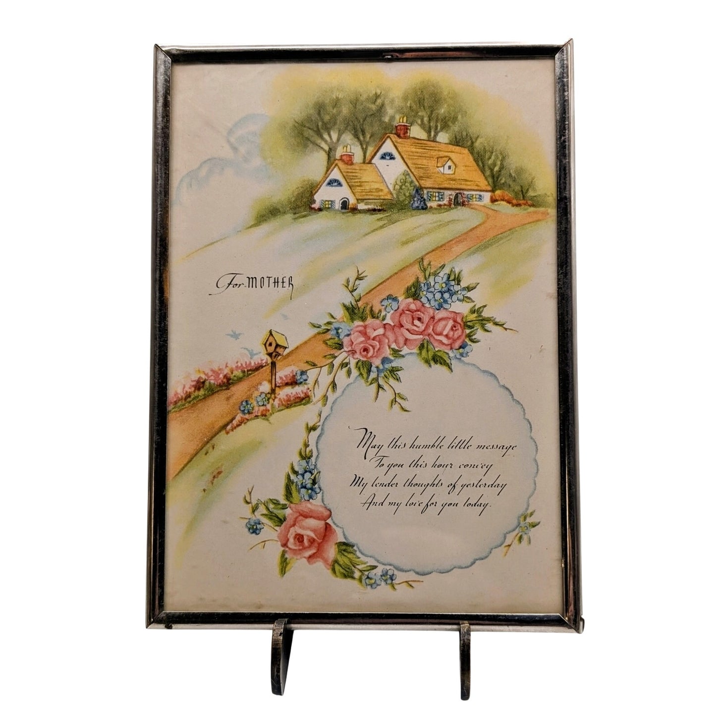 Vintage Poem to Mother 50's Framed My Love Cottage Greeting 7 x 5