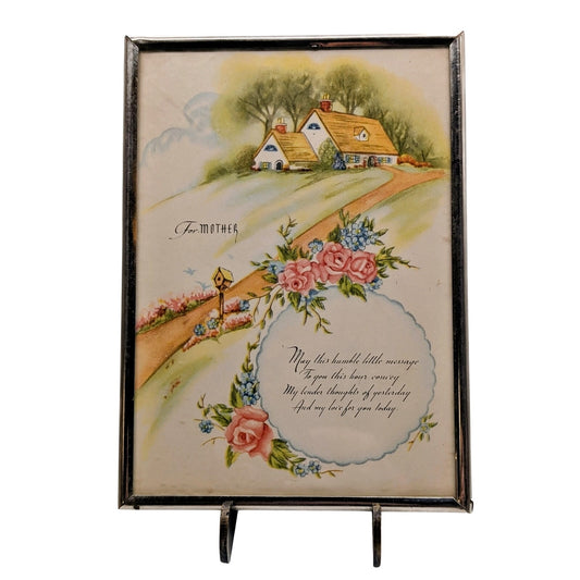 Vintage Poem to Mother 50's Framed My Love Cottage Greeting 7 x 5