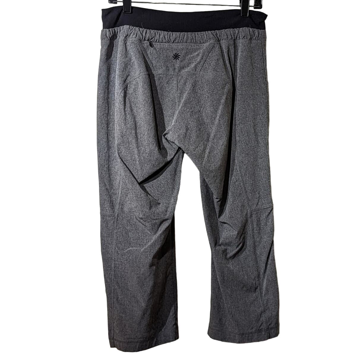 Athleta Allegro Capri Pant Gray Black Ruched Hem Drawstring Womens Sz 6