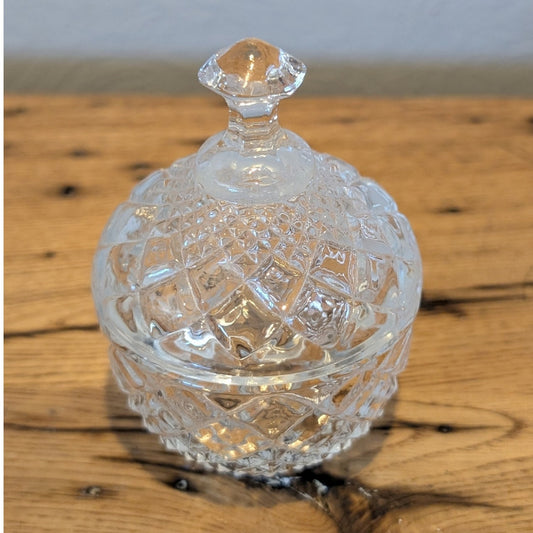 Vintage Diamond Cut Crystal Lidded Mini 3.5" Trinket Keeper