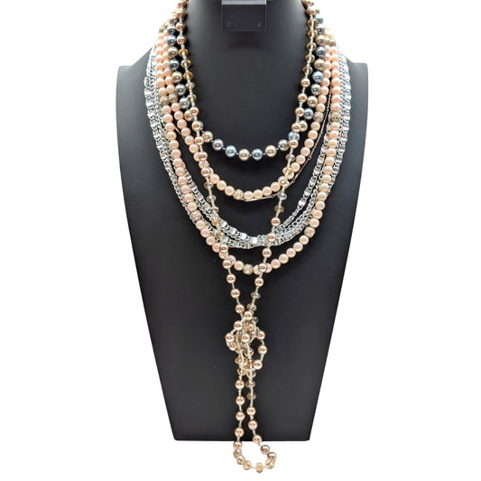 Lot of Five Vintage to Modern Silver Tone Pink & Gray Faux Pearl Necklaces