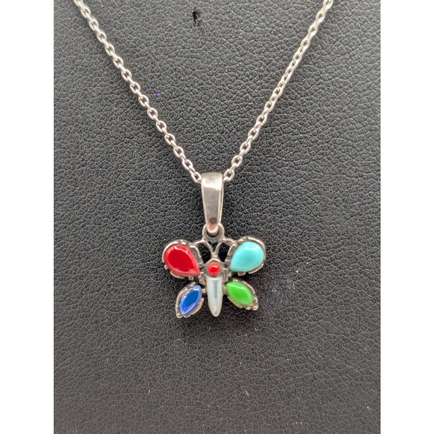 Retired Silpada 925 Sterling Multi-Stone Butterfly Pendant 18" Chain Necklace