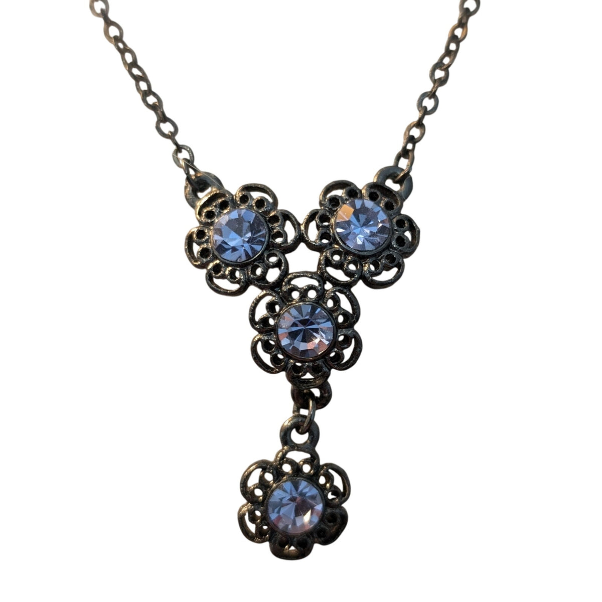 1928 Lavender Crystal Antiqued Chain Y Dangle 16"-19" Necklace